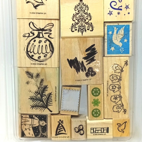 Christmas Winter Pine Tree Denami Design Wood Mounted Rubber Stamp lot of 16 - Picture 3 of 4